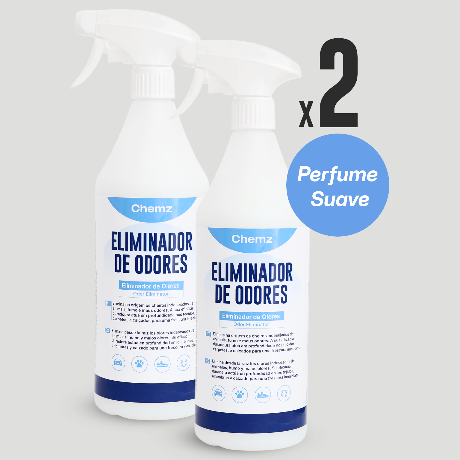 Chemz - Eliminador de Odores PERFUMADO Profissional - Odores de Animais, Urina, Carpetes, Sofás, Tecidos, Sapatos. - 1000ml  - PACK 2 UNIDADES